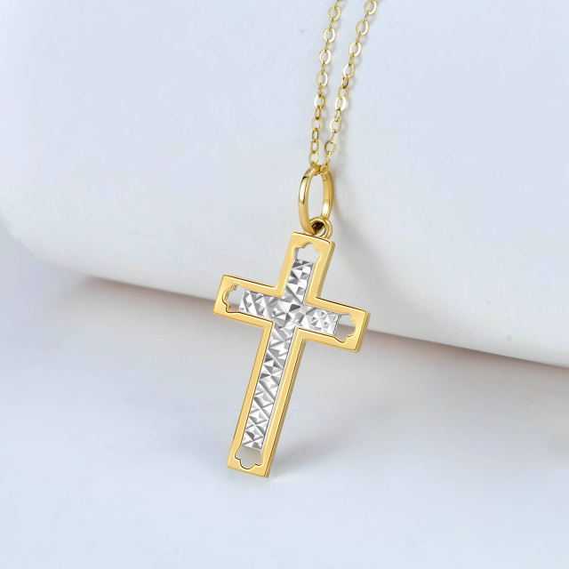14K White Gold & Yellow Gold Cross Pendant Necklace-3