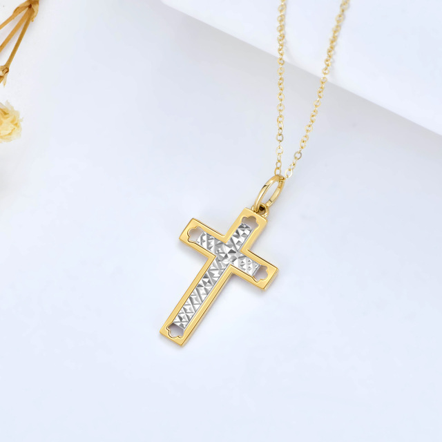 14K White Gold & Yellow Gold Cross Pendant Necklace-4