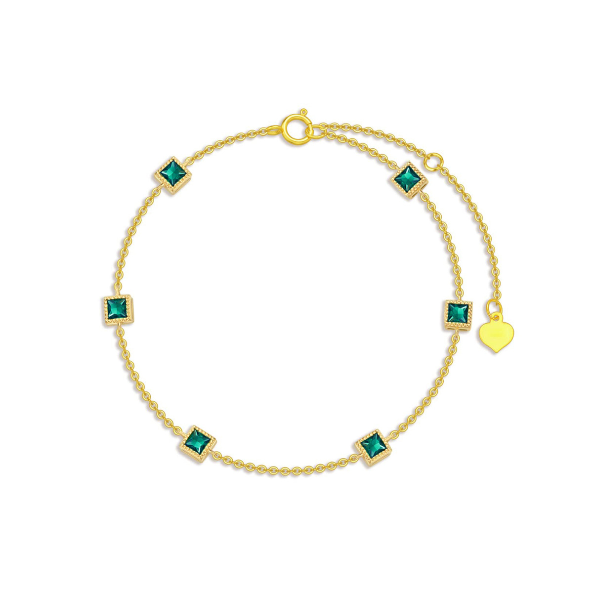 14K Gold Princess-square Shaped Emerald Pendant Bracelet-1
