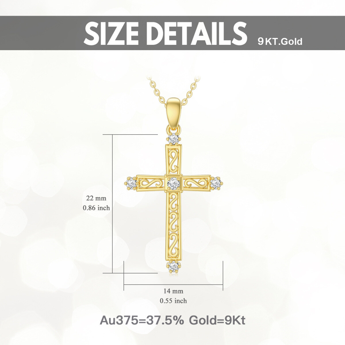 14K Oro Cubic Zirconia Hueco Cruz Colgante Collar-5