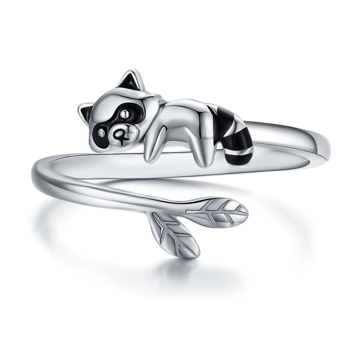 Sterling Silver Raccoon & Leaves Open Ring-1