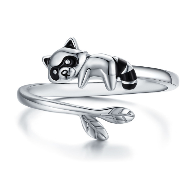 Sterling Silber Waschbär & Blätter offener Ring-0