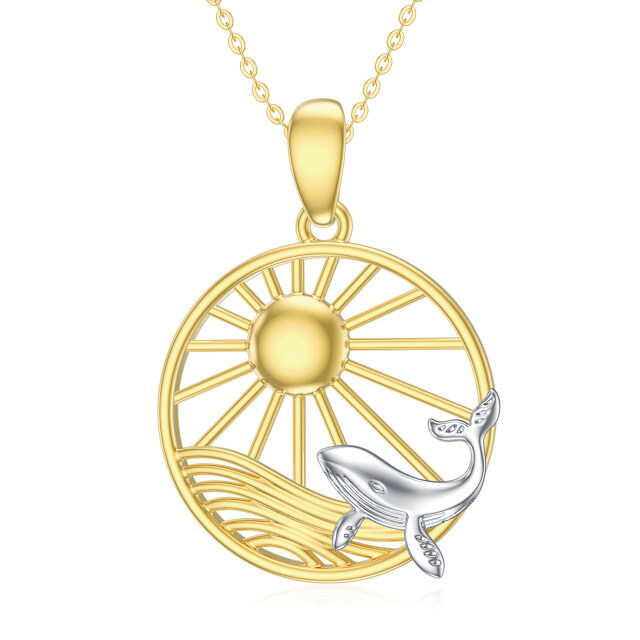 14K White Gold & Yellow Gold Whale Pendant Necklace-1