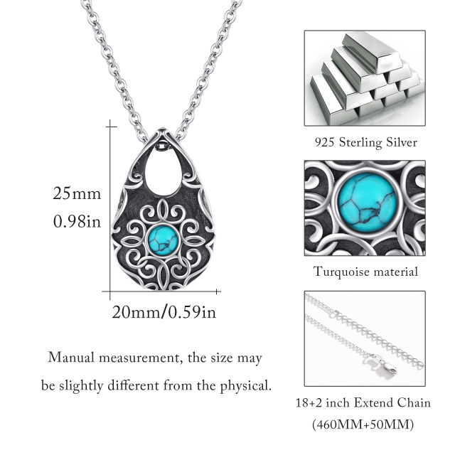 Sterling Silver Turquoise Drop Shape Urn Necklace for Ashes with Engraved Word-3