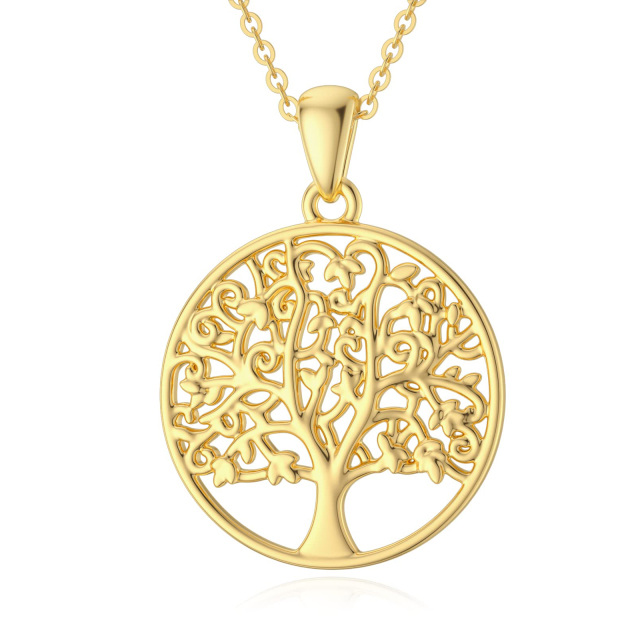 14K Gold Baum des Lebens Anhänger Halskette-0