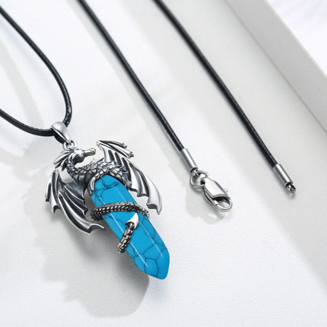 colar de dragão em prata esterlina com pingente azul turquesa como pedra de cristal-3