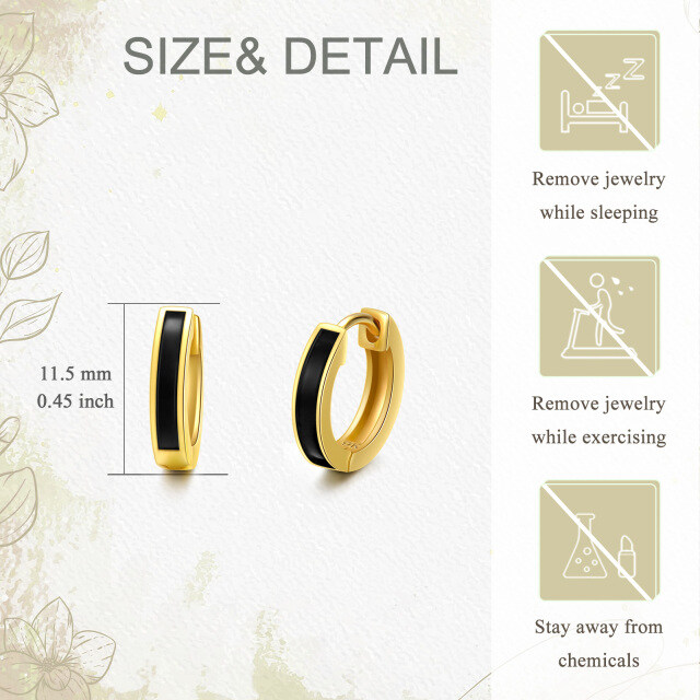 14K Gold Circle Black Oil Dripping Hoop Earrings-5