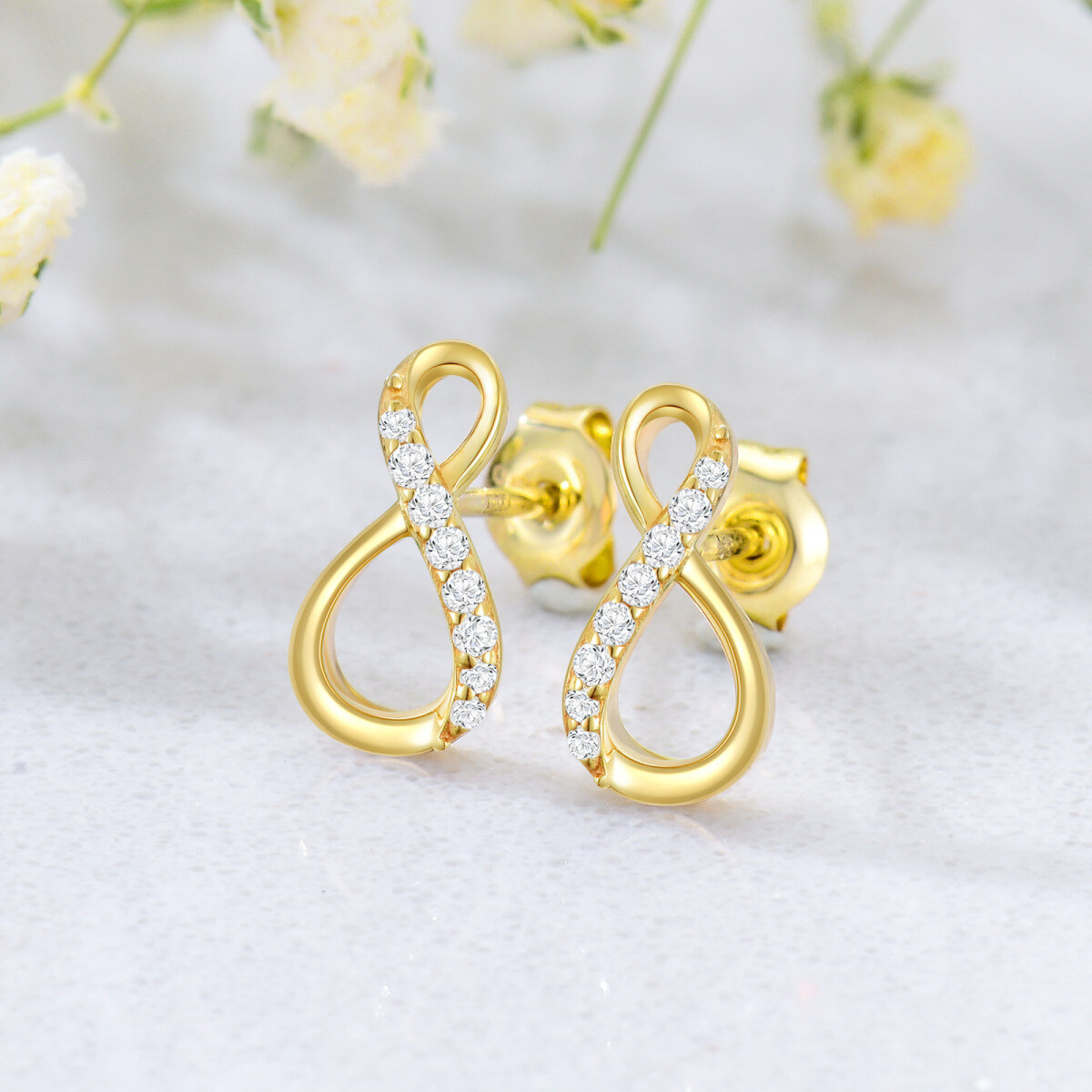 14K Gold Cubic Zirconia Infinity Symbol Stud Earrings-4