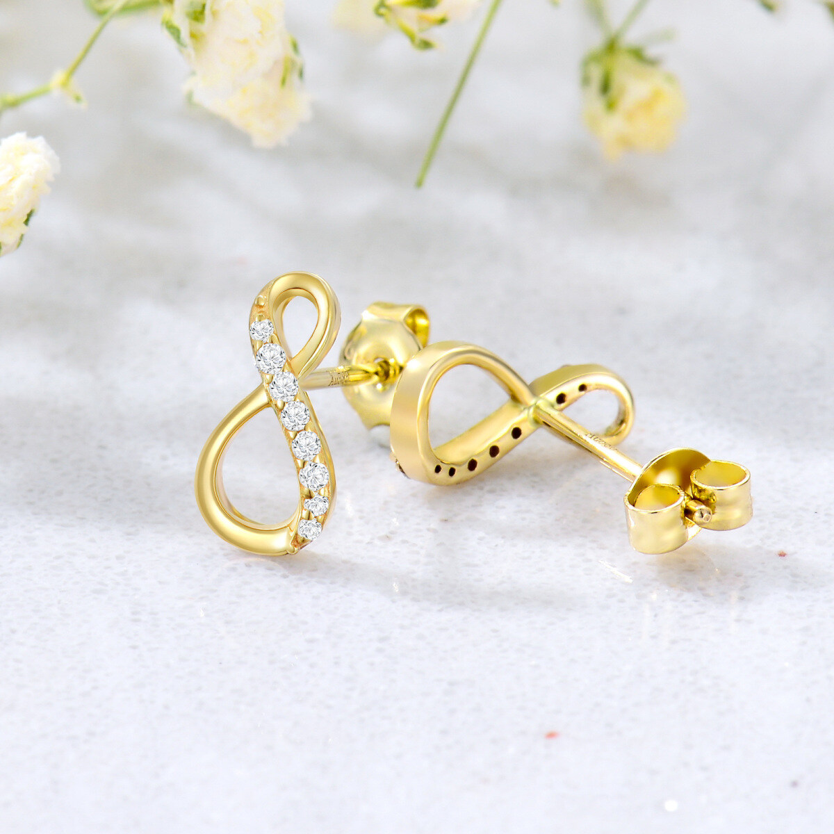 14K Gold Cubic Zirconia Infinity Symbol Stud Earrings-3