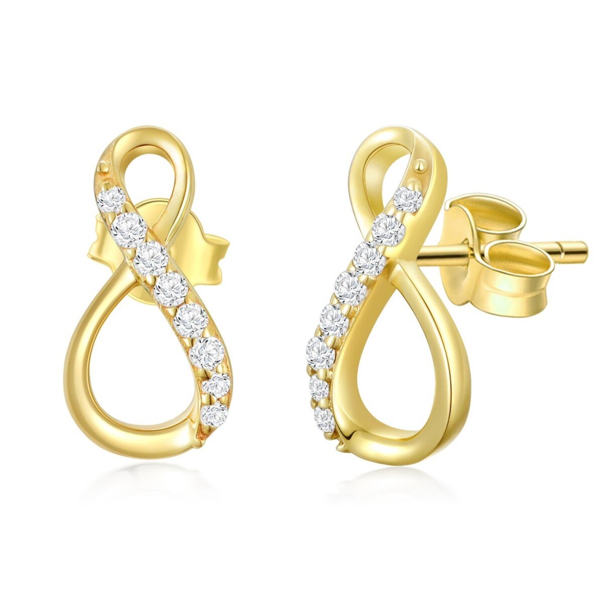 14K Gold Cubic Zirconia Infinity Symbol Stud Earrings-1