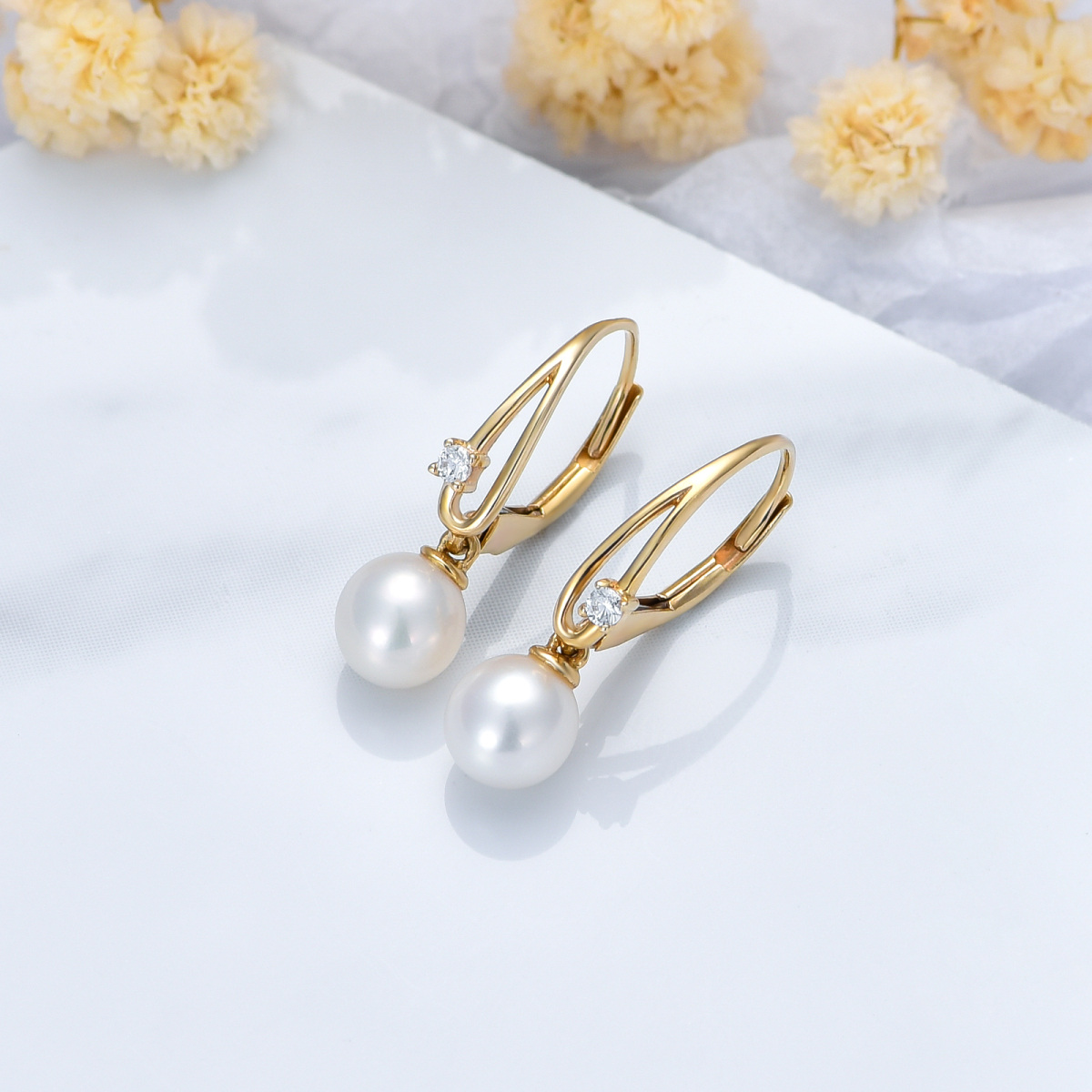 Boucles d'oreilles dormeuses en or 10 carats avec perles de forme circulaire-4