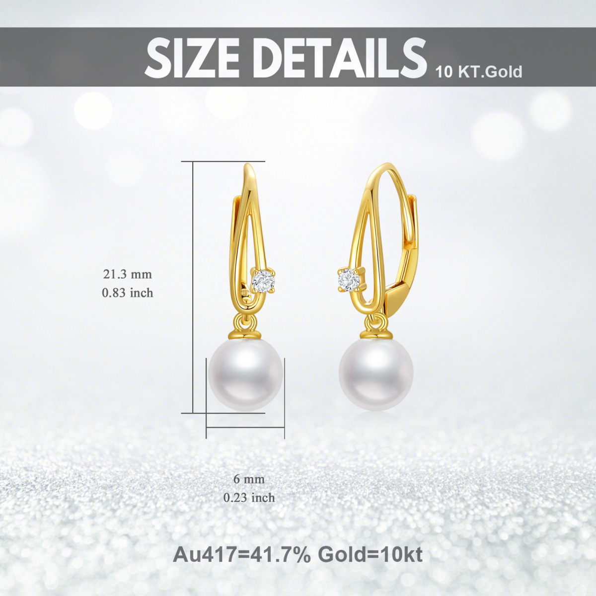 10K Gold Circular Shaped Pearl Lever-back Earrings-5