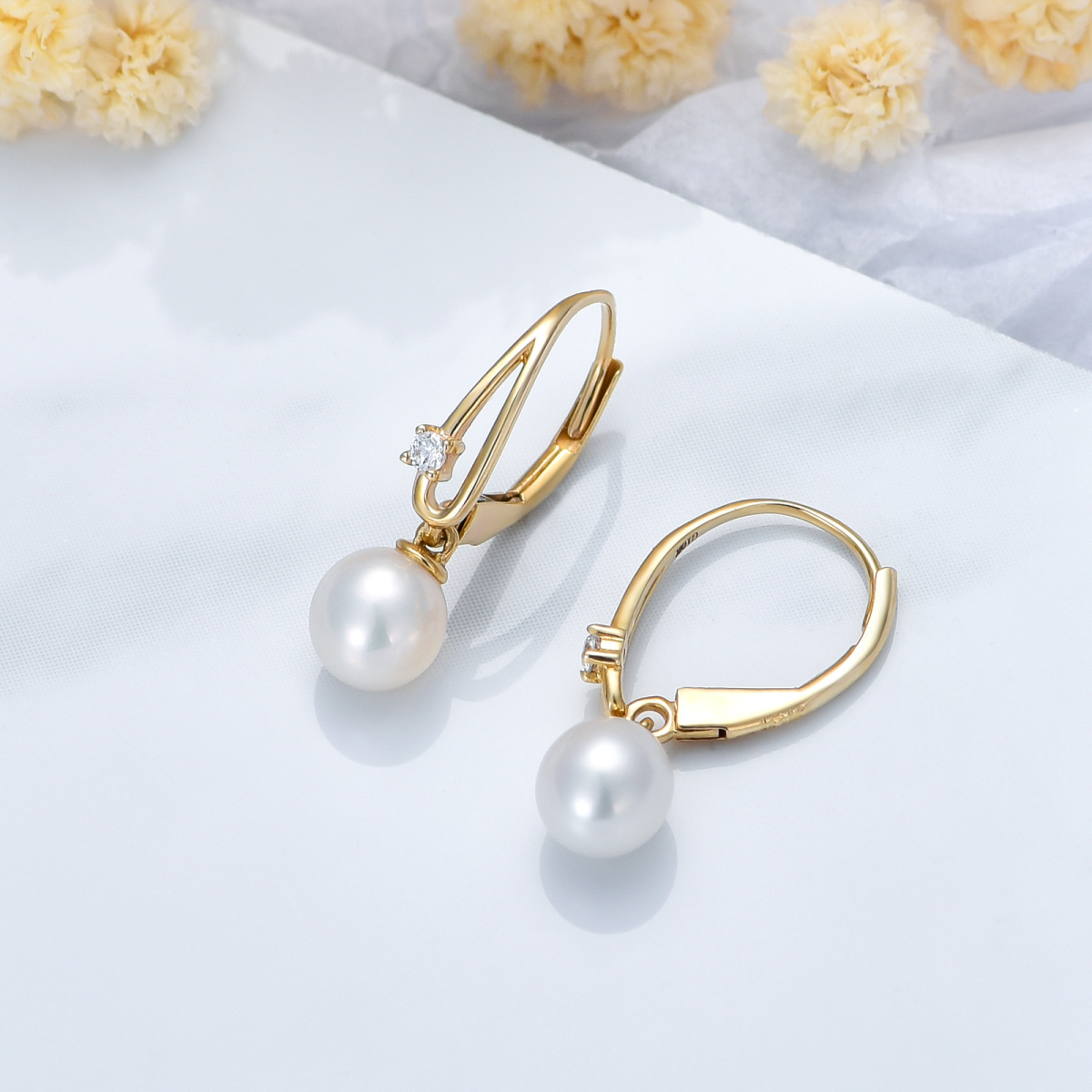 Boucles d'oreilles dormeuses en or 10 carats avec perles de forme circulaire-3