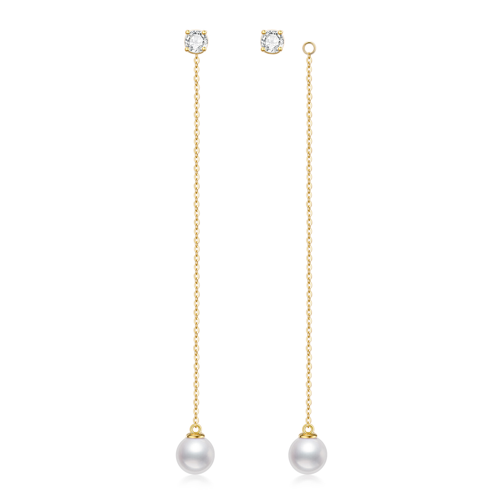 14K Gold Moissanite & Pearl Round Drop Earrings-1