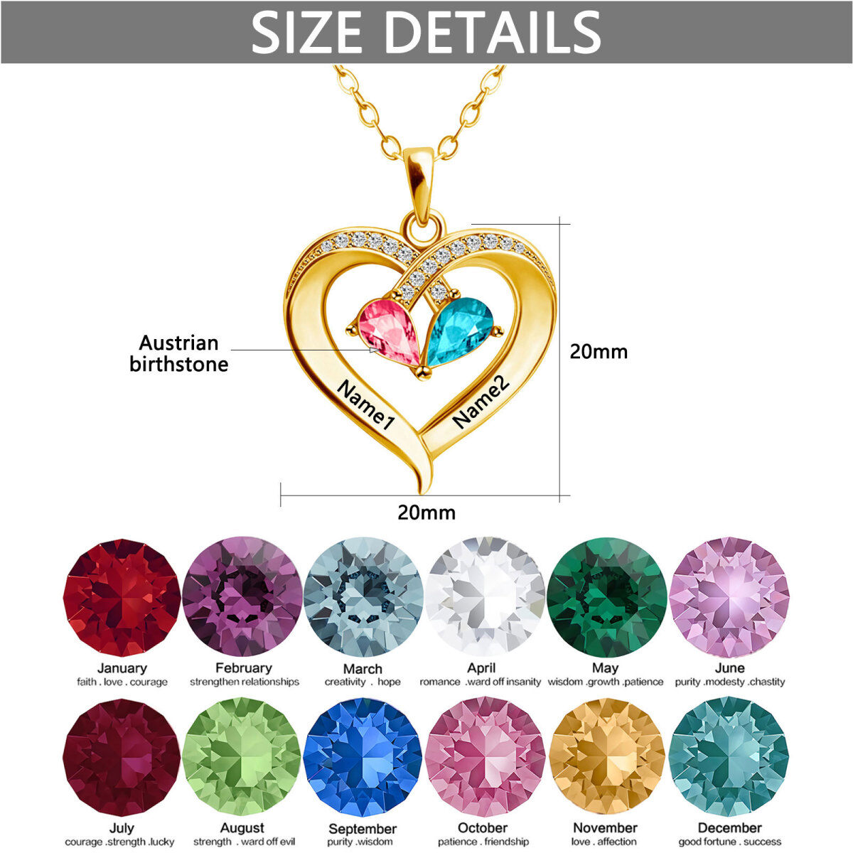 10K Gold Personalized Engraving & Birthstone Heart Pendant Necklace-6