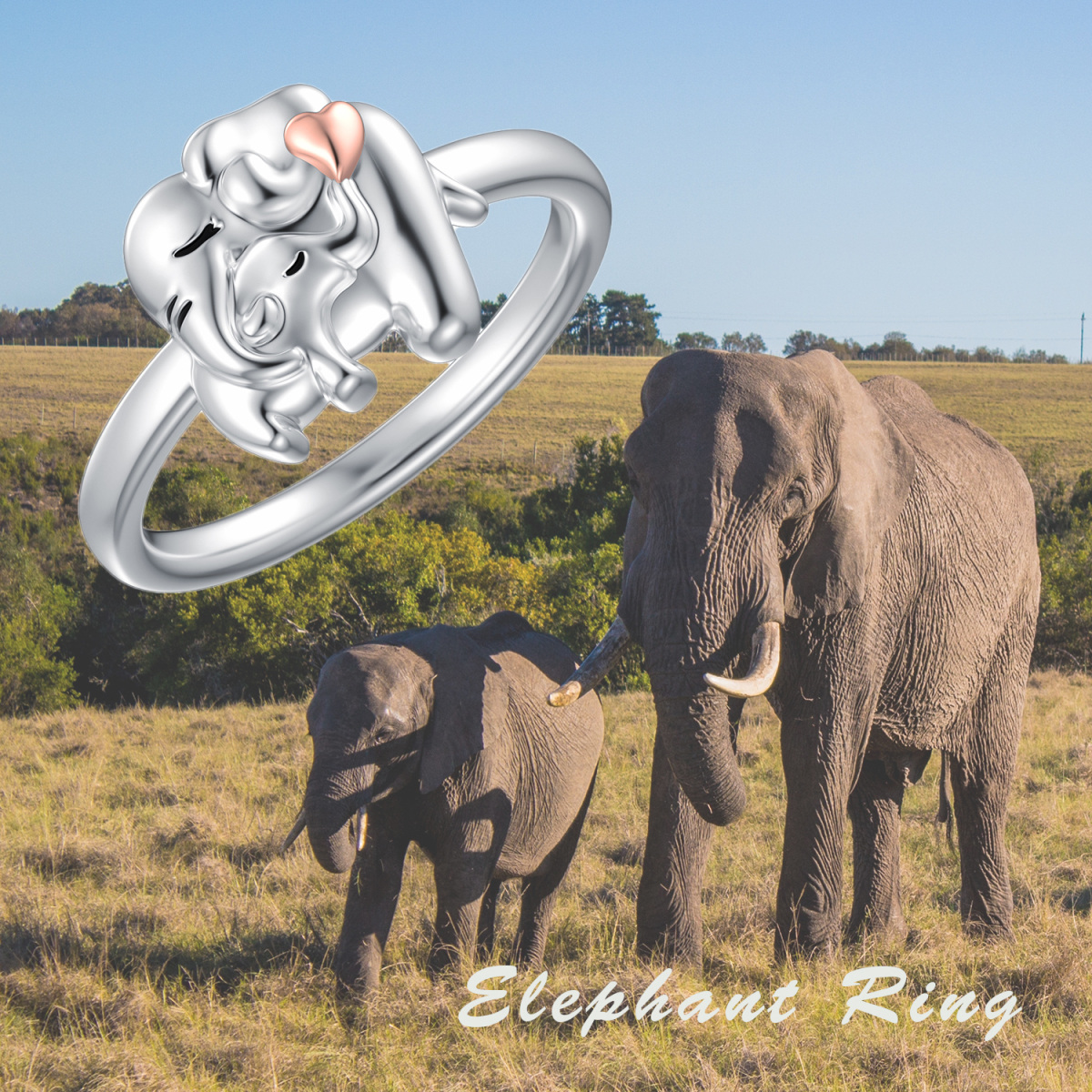 Sterling Silber Elefant Mutter Ring-6