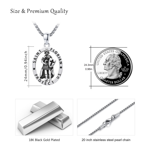 Sterling Silver Saint Florian Pendant Necklace with Engraved Word for Men-4