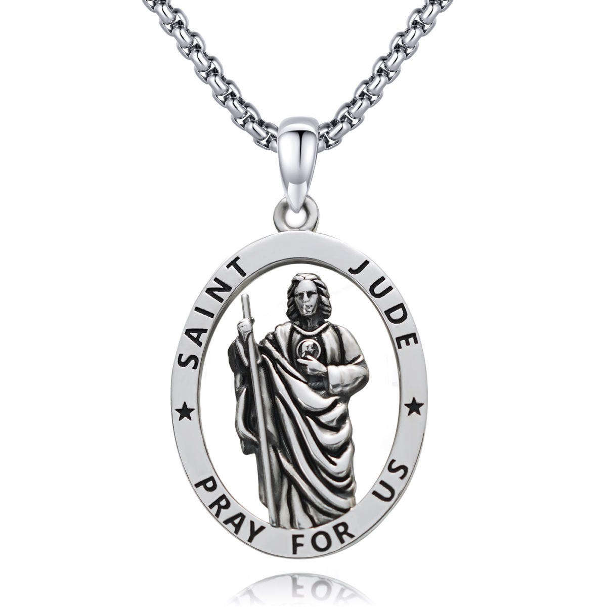 Sterling Silver Saint Jude Pendant Necklace with Engraved Word-1