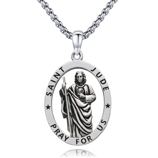 Sterling Silver Saint Jude Pendant Necklace with Engraved Word-0