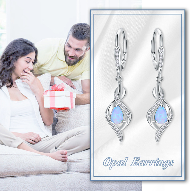 Sterling Silver Opal Drop Shape & Infinity Symbol Lever-back Earrings-2
