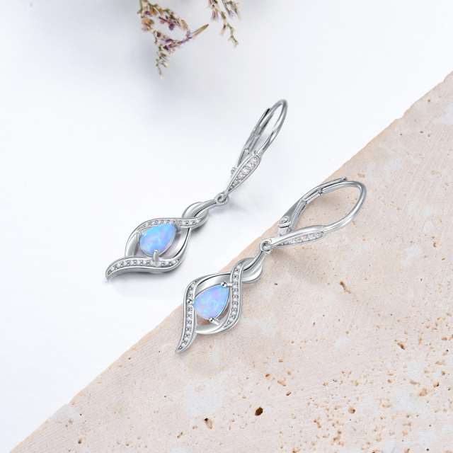 Sterling Silver Opal Drop Shape & Infinity Symbol Lever-back Earrings-3