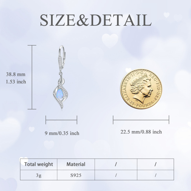 Sterling Silver Opal Drop Shape & Infinity Symbol Lever-back Earrings-5