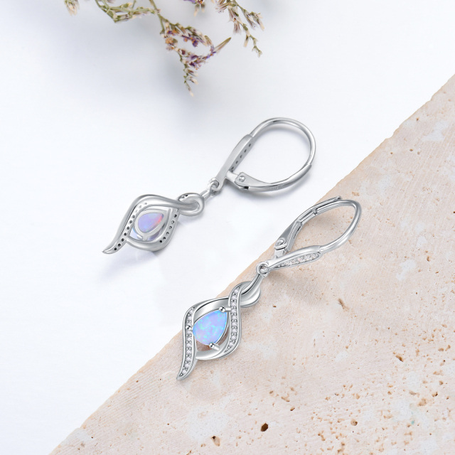 Sterling Silver Opal Drop Shape & Infinity Symbol Lever-back Earrings-4