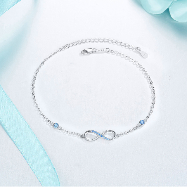 Sterling Silver Circular Shaped Cubic Zirconia Infinity Symbol Single Layer Anklet-4