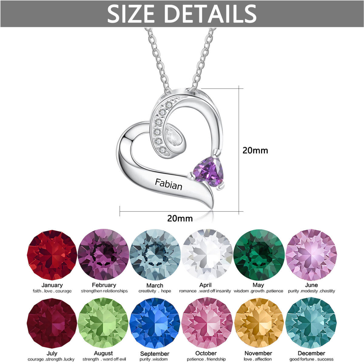 10K Gold Heart Shaped Cubic Zirconia Personalized Birthstone & Heart Pendant Necklace-5