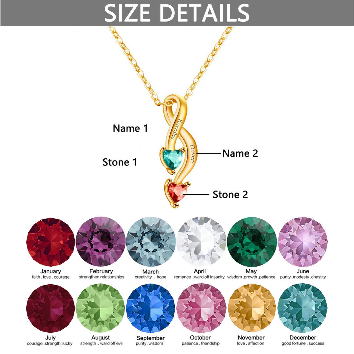 10K Gold Cubic Zirconia Personalized Birthstone Pendant Necklace-5