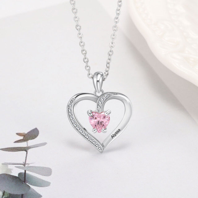 10K Gold Heart Zircon Birthstone Pendant Necklace-3