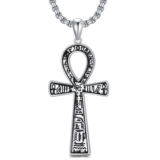 Collana con pendente a croce in argento sterling da uomo-1