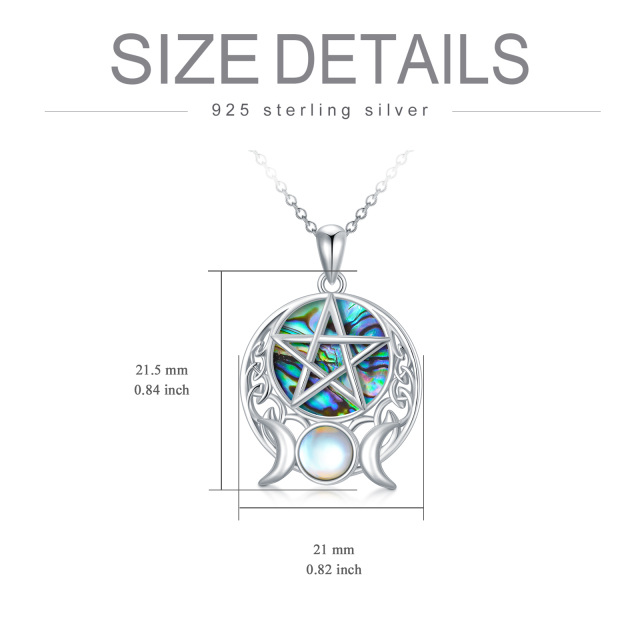 Sterling Silver Moonstone & Abalone Shellfish Moon & Pentagram Pendant Necklace-4
