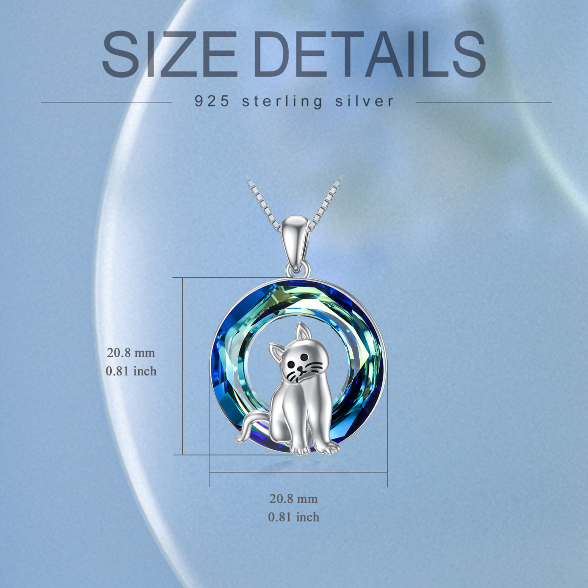 Sterling Silber Katze Blau Kreis Kristall Anhänger Halskette-6