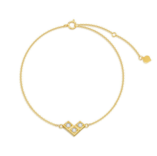 14K Gold Round Zircon Square Pendant Bracelet-4