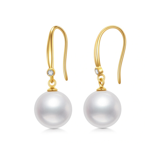 14K Gold Moissanite & Pearl Spherical Drop Earrings