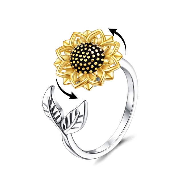 Anillo girasol de plata de ley-0