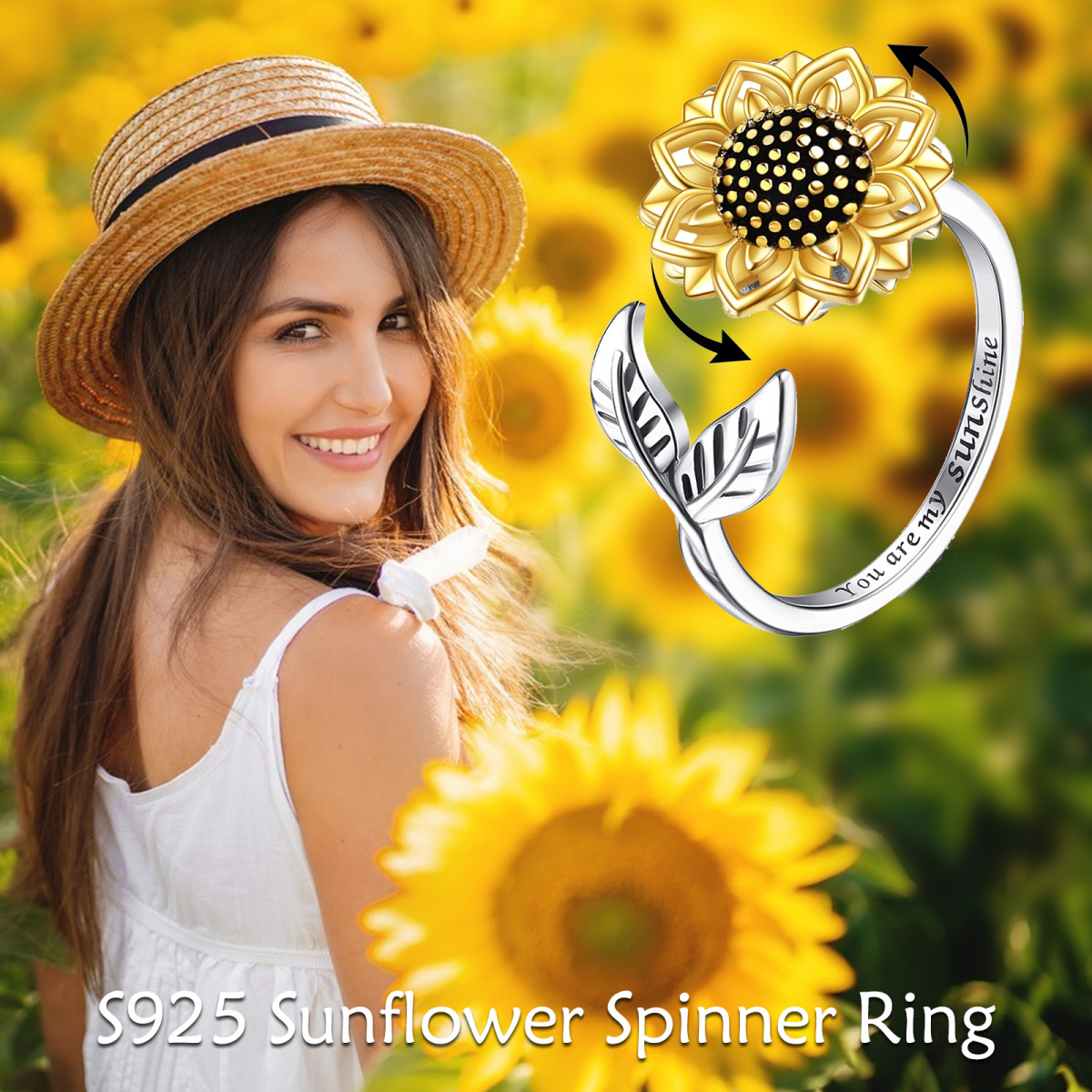 Sterling Silver Sunflower Spinner Ring-6