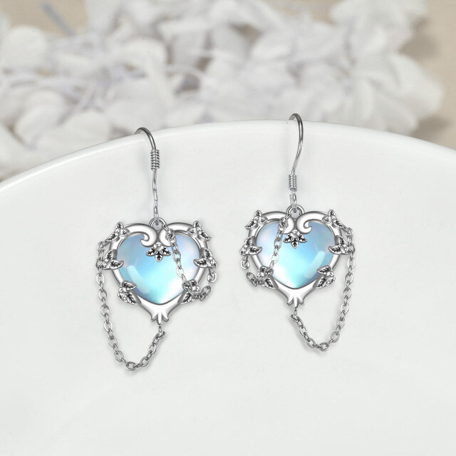 Brincos de pedra lunar com coração de bruxa, joias de prata esterlina 925 para mulheres-2
