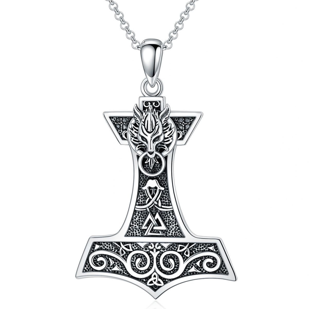 Sterling Silver Thor's Hamme Pendant Necklace for Men-1