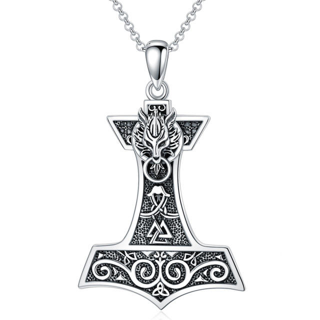 Collier en argent sterling à pendentifs Thor's Hamme pour hommes-0