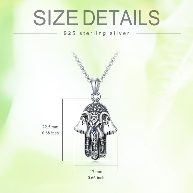 Sterling Silver Vintage Elephant & Hamsa Hand Lotus Pendant Necklace-5