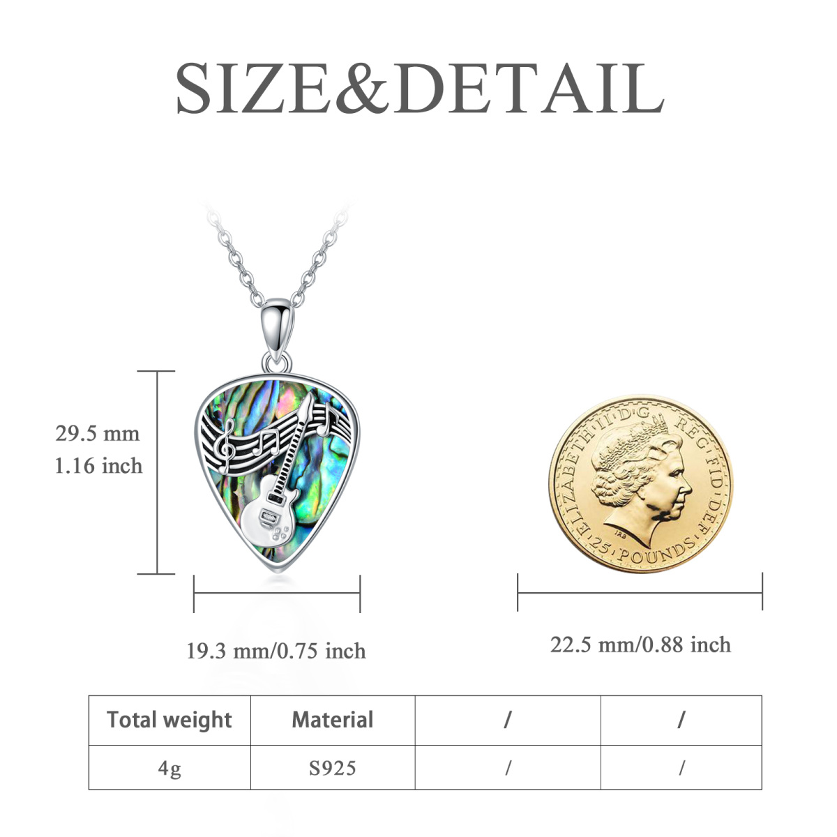 Sterling Silver Abalone Shellfish Guitar Pendant Necklace-5