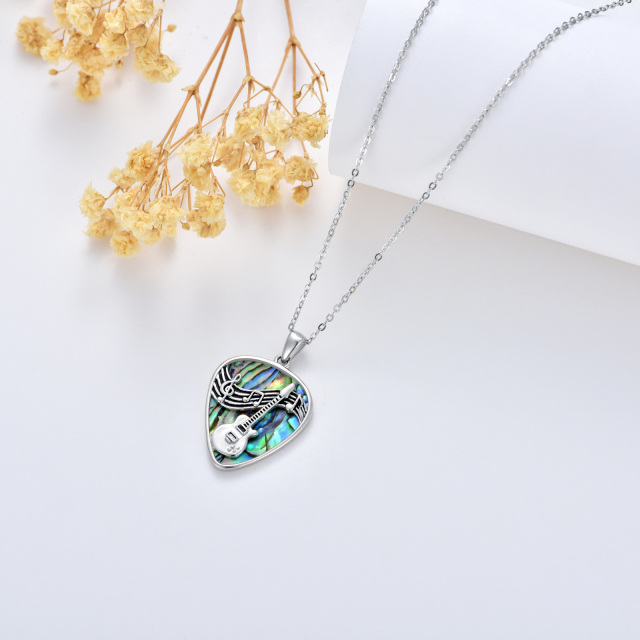 Sterling Silver Abalone Shellfish Guitar Pendant Necklace-3