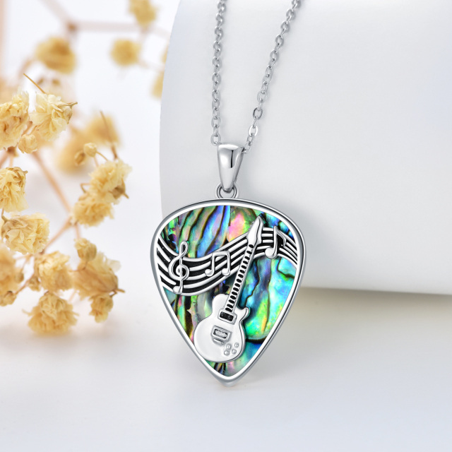Sterling Silver Abalone Shellfish Guitar Pendant Necklace-2