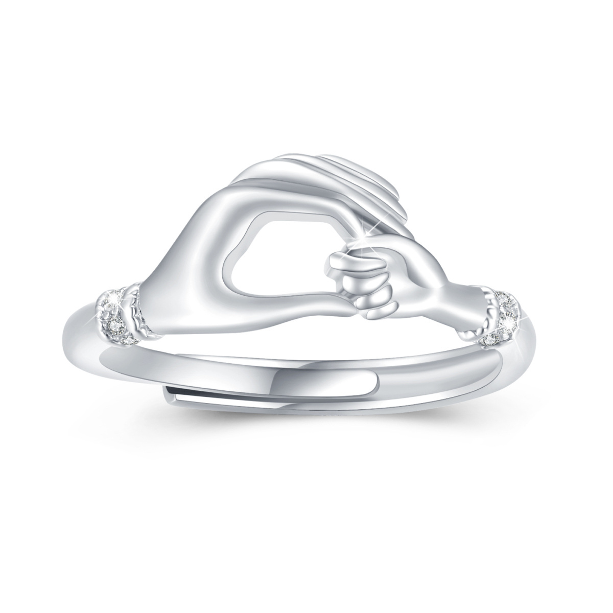 Bague Hold Hands Open en argent sterling avec zircon cubique de forme circulaire-1