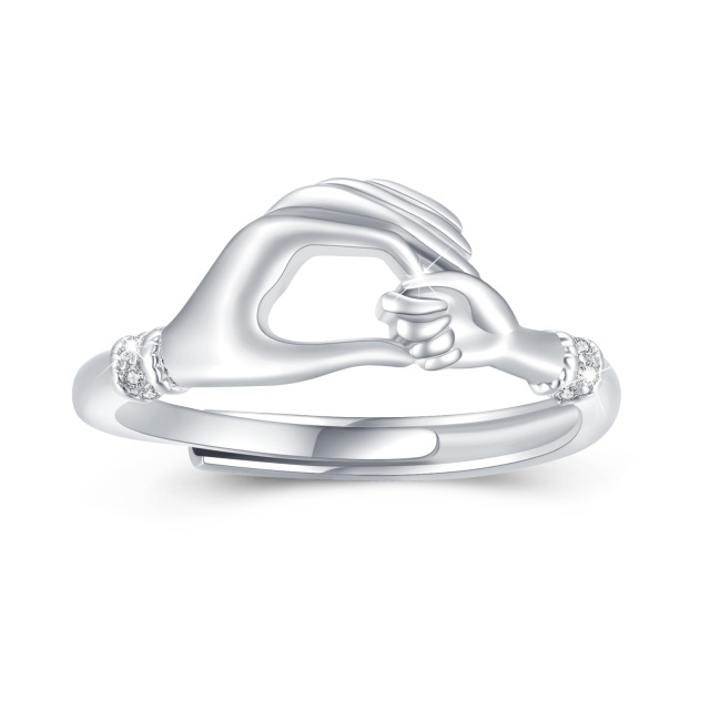 Sterling Silber kreisförmig Cubic Zirkonia Hold Hands Open Ring-0