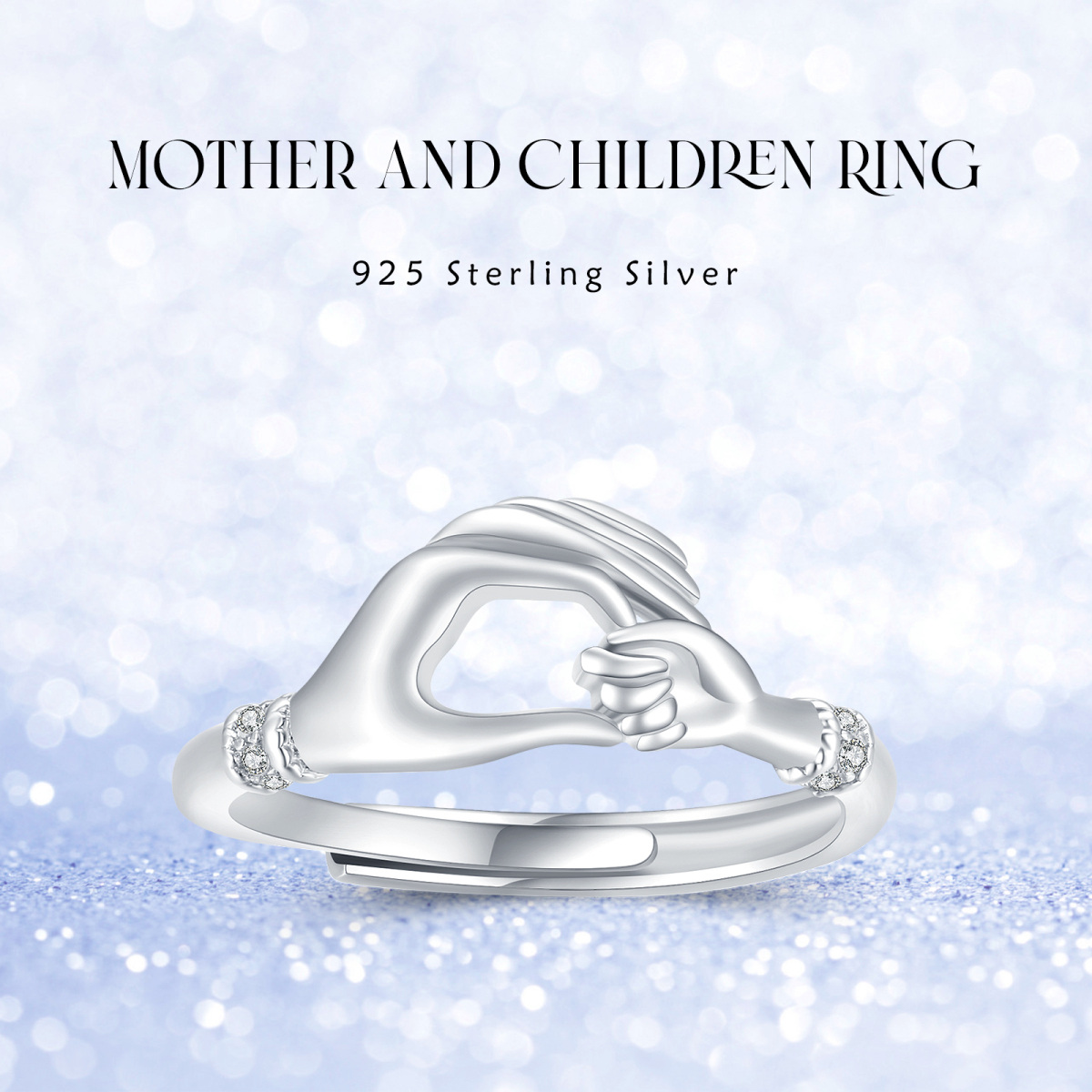 Sterling Silber kreisförmig Cubic Zirkonia Hold Hands Open Ring-7