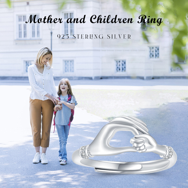 Sterling Silber kreisförmig Cubic Zirkonia Hold Hands Open Ring-5