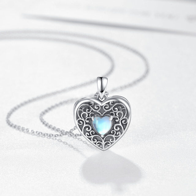 Sterling Silver Heart Shaped Moonstone Personalized Photo & Heart Personalized Photo Locket Necklace with Engraved Word-3